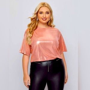 NWOT SHEIN Metallic Rose Gold Shimmering Blouse Top Shirt